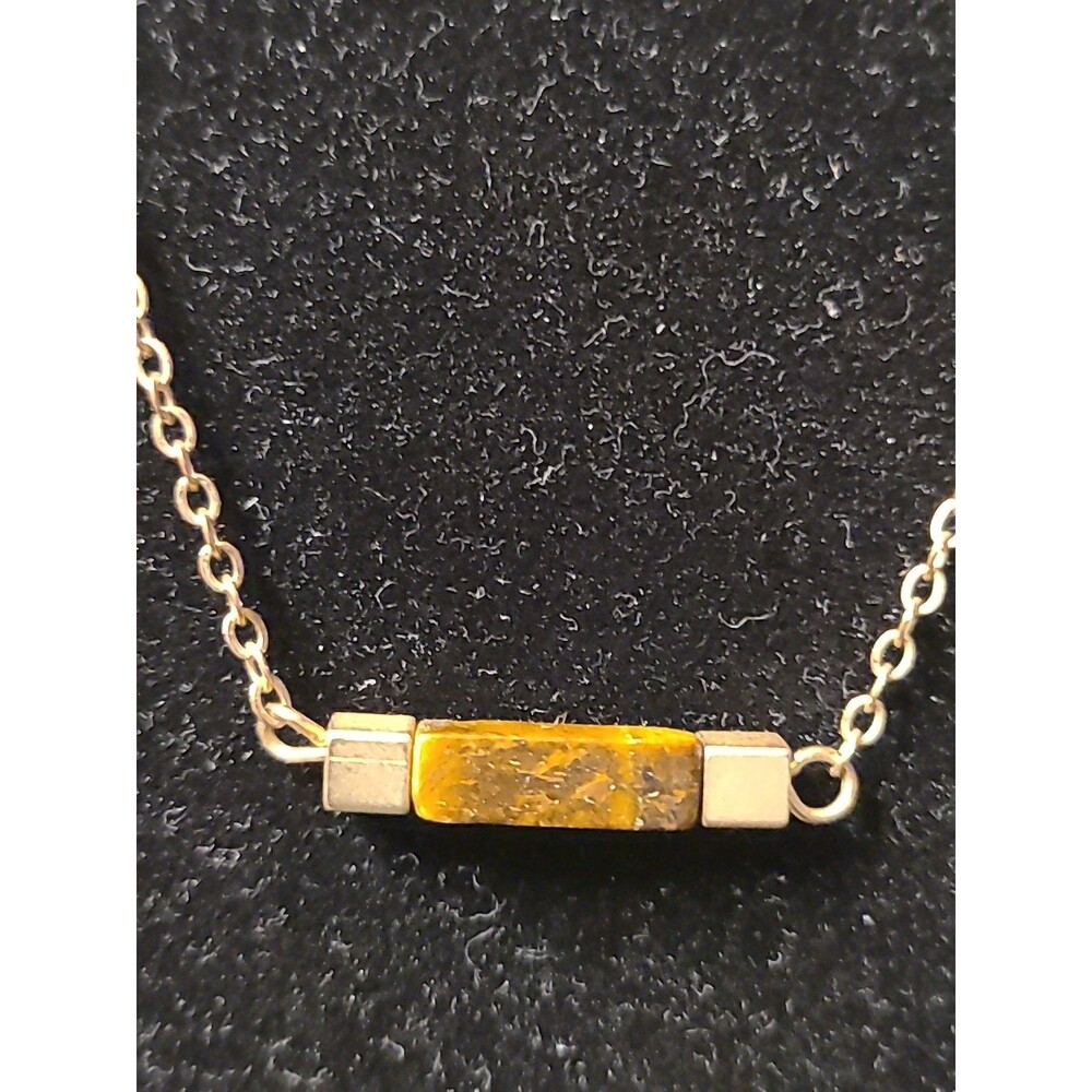 Tigers Eye Gemstone Bar Necklace 14” Long Dainty